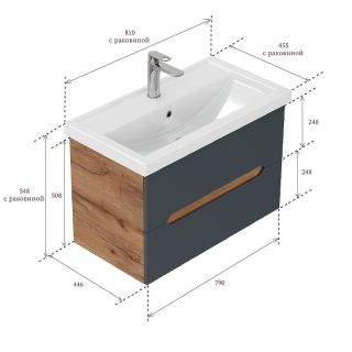 Тумба под раковину подвесная Onika Айленд 108064 80 см графит/дуб крафт золотой